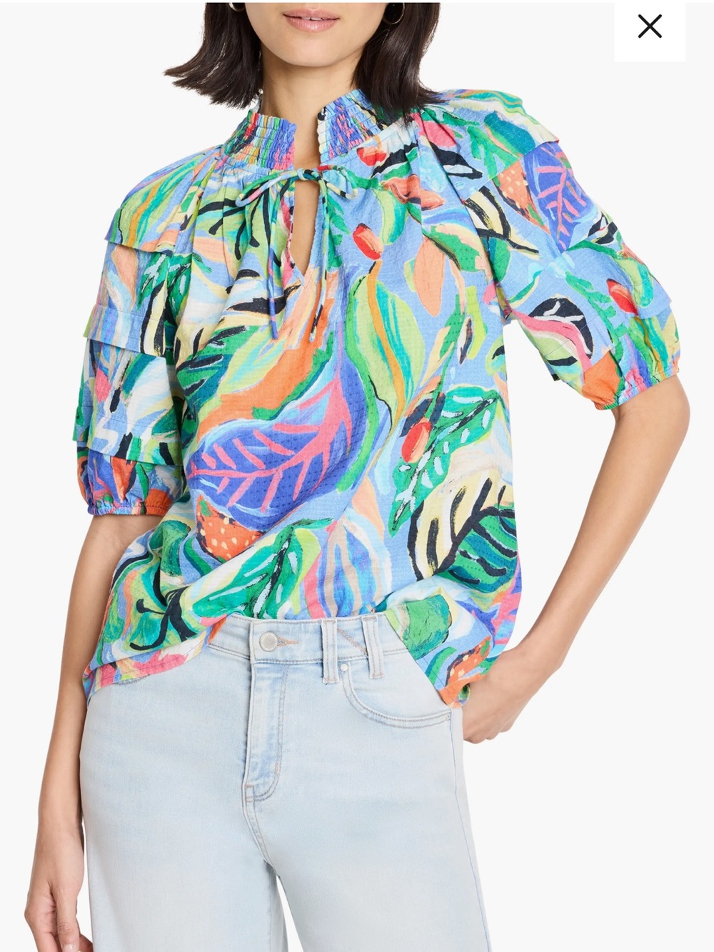 Nic + Zoe Island Beat Top in Blue multi Size Large.